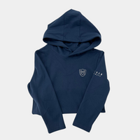 Kids wearing the Navy Classic Pullover Hoodie from Foxden Fairways. A cozy, stylish navy blue hoodie perfect for young golfers, providing comfort on and off the course