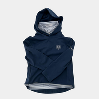 Kids wearing the Navy Classic Pullover Hoodie from Foxden Fairways. A cozy, stylish navy blue hoodie perfect for young golfers, providing comfort on and off the course